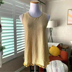 W5 yellow and white striped flowy tank top with tassels